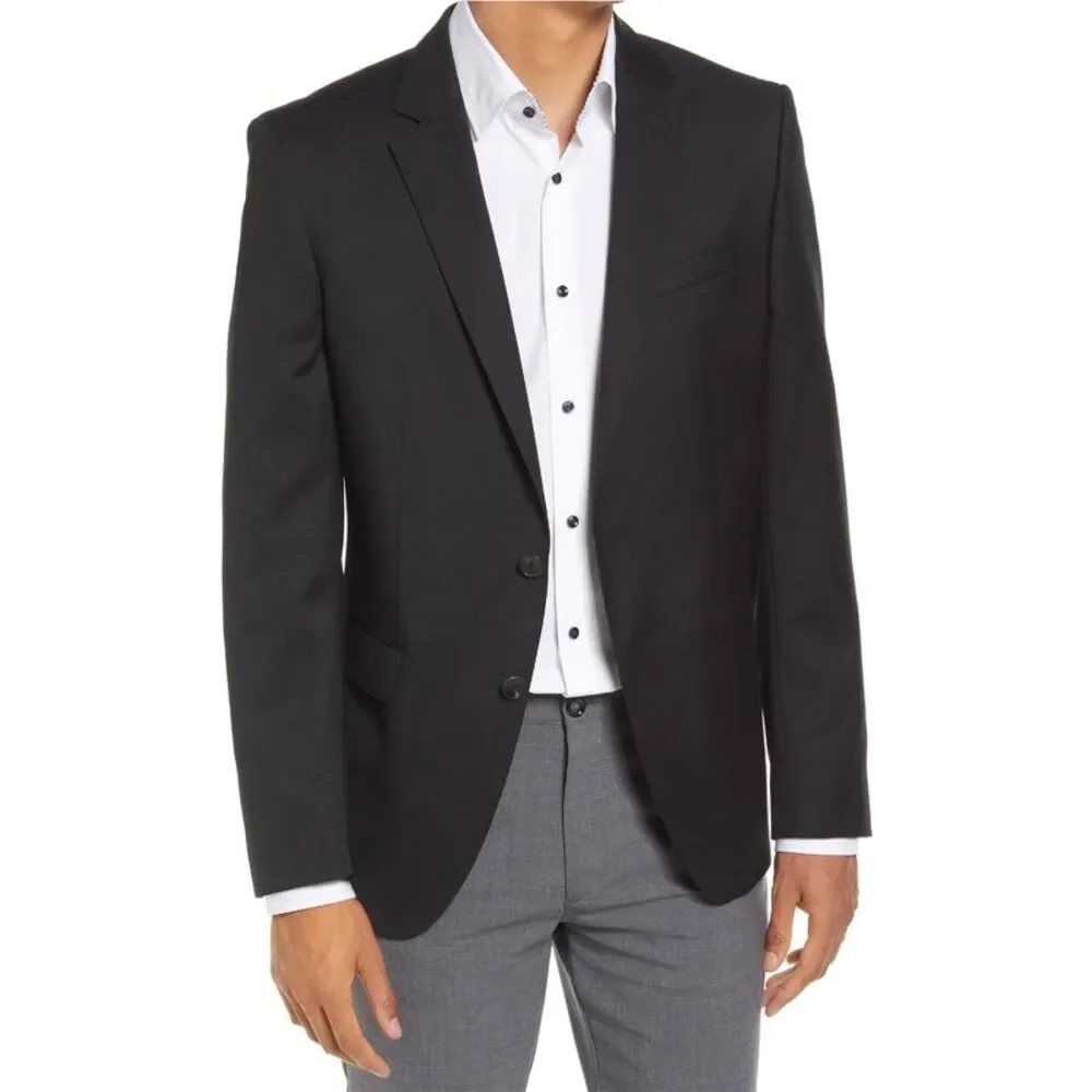 Hugo Boss Mens Jeffery Regular Fit Wool Sport Coat 40 Long Black - NWT
